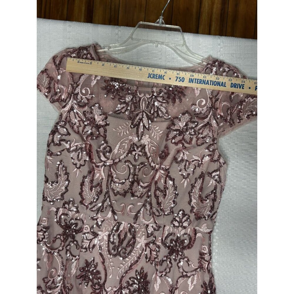 Alex Evenings Size 4 Petite Sequined Embroidered Mauve Maxi Dress Cap Sleeves - Picture 5 of 12